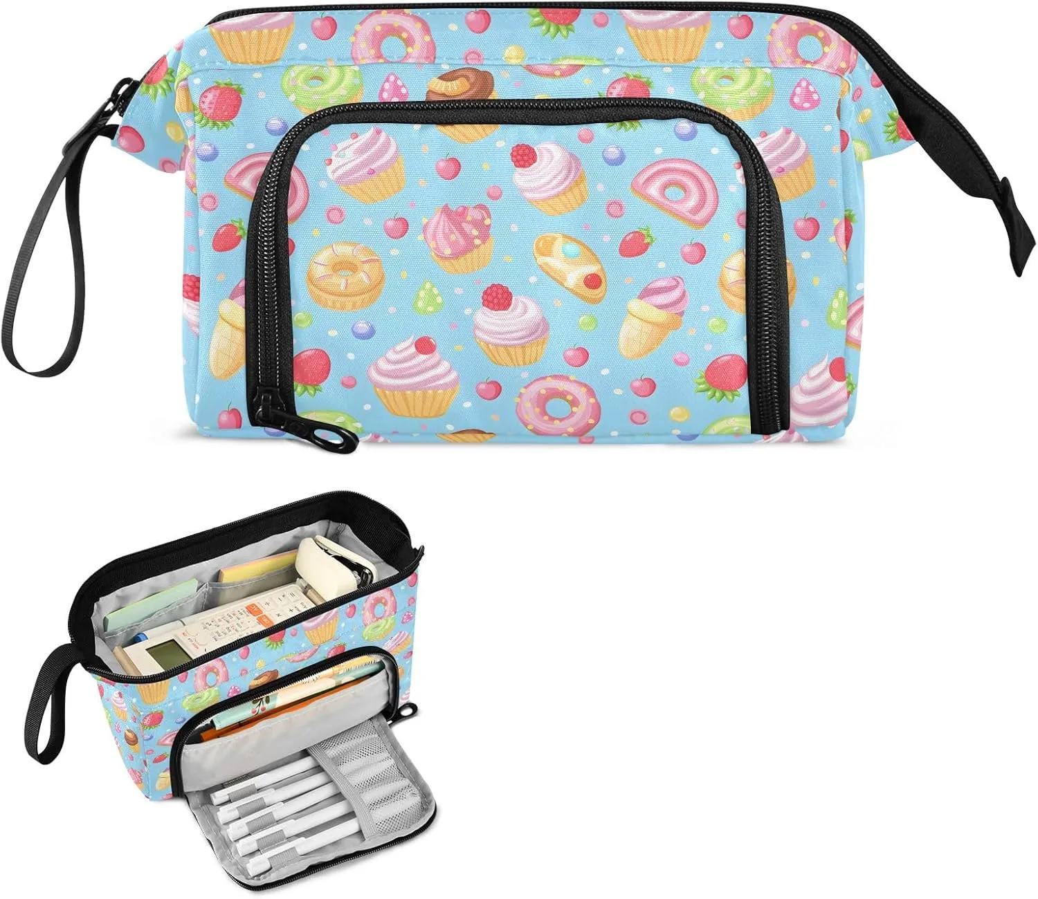 Big Capacity Pencil Case Sweet Treats Water Coolour Stylize High Pen Case Canvas Bag Blue Red Fiery Dragon Make-up Pen Pouch for Office College School Kids Teens Student