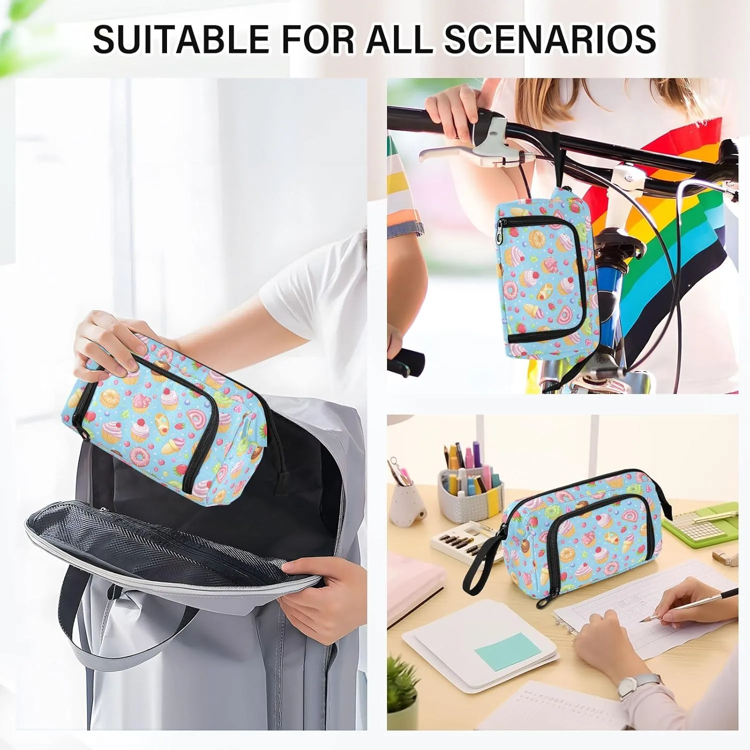 Big Capacity Pencil Case Sweet Treats Water Coolour Stylize High Pen Case Canvas Bag Blue Red Fiery Dragon Make-up Pen Pouch for Office College School Kids Teens Student