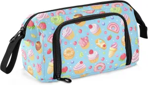 Big Capacity Pencil Case Sweet Treats Water Coolour Stylize High Pen Case Canvas Bag Blue Red Fiery Dragon Make-up Pen Pouch for Office College School Kids Teens Student