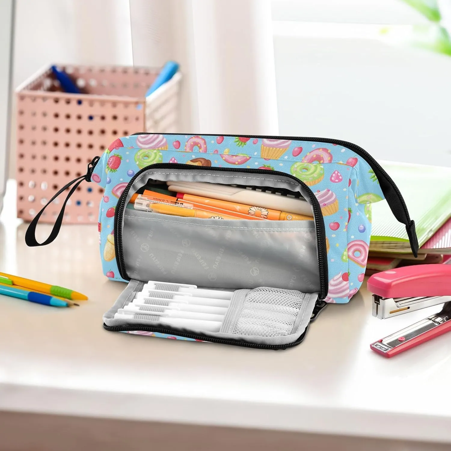Big Capacity Pencil Case Sweet Treats Water Coolour Stylize High Pen Case Canvas Bag Blue Red Fiery Dragon Make-up Pen Pouch for Office College School Kids Teens Student