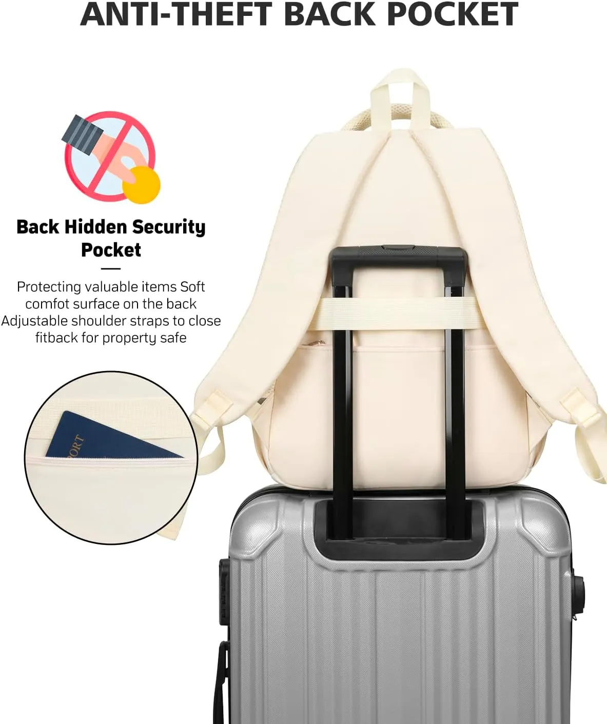 Big Student 17.3in Laptop Backpack for College Women Students, School Backpack Aesthetic Bookbag for Teen Girls Middle High School, Beige