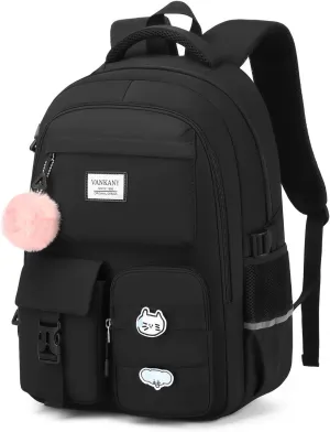 Big Student School Backpack, Black Laptop Backpack Teen Girls Cute College Bookbag for Women Middle High School Large Travel Back Pack