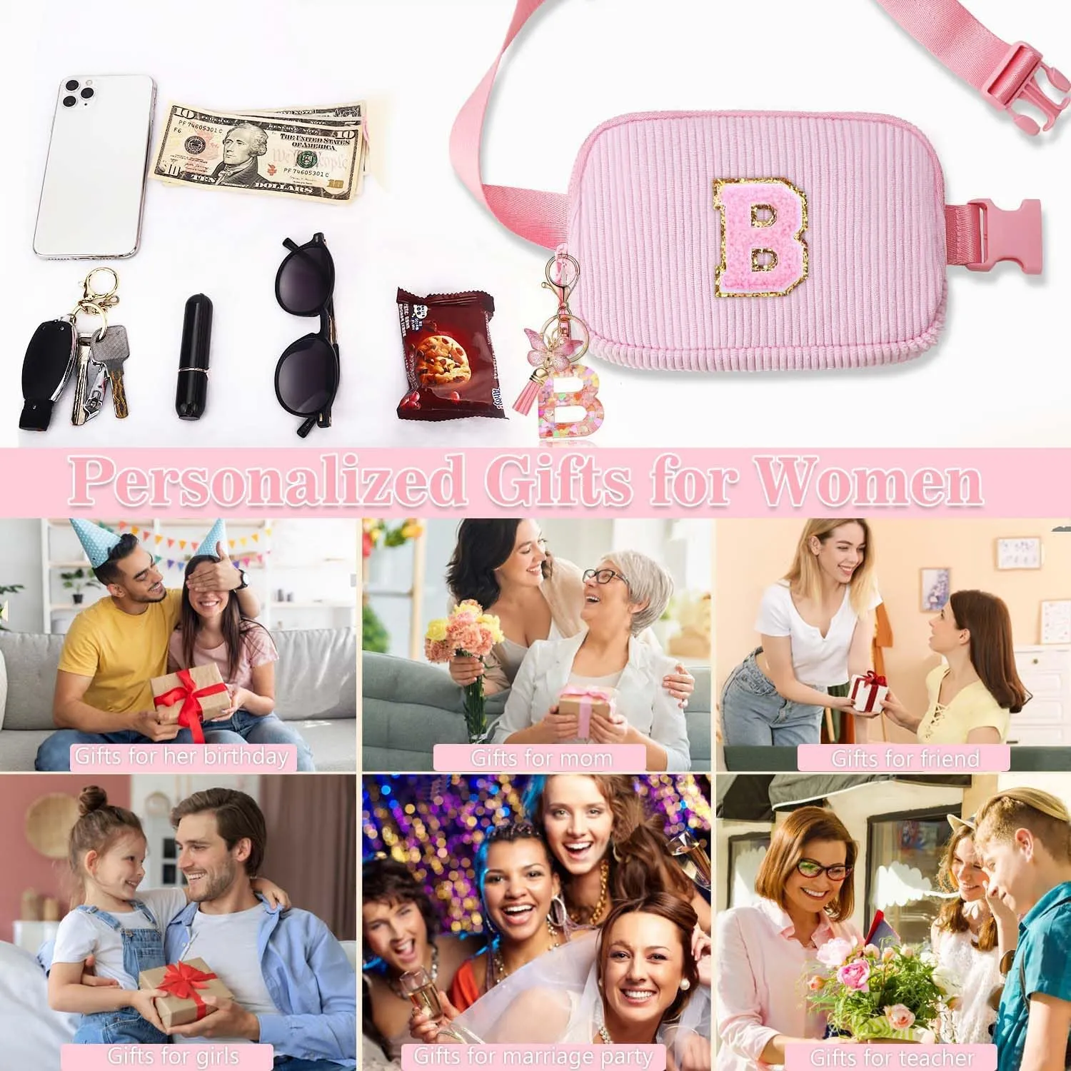 Birthday Gifts for Teenager Girls Kids - Personalized Belt Bag for Girls Women Fashion Waist Packs Trendy Travel Fanny Pack Crossbody Bags with with Initial Letter Patch Cute Stuff A