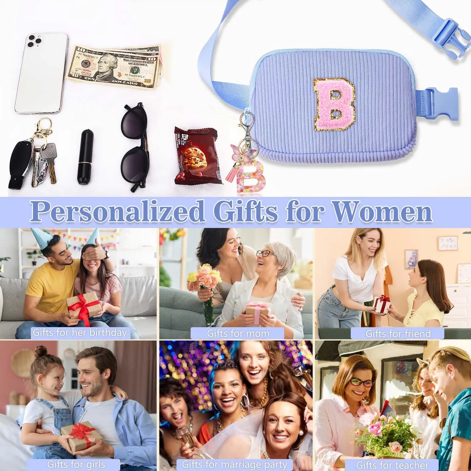 Birthday Gifts for Teenager Girls Kids - Personalized Belt Bag for Girls Women Fashion Waist Packs Trendy Travel Fanny Pack Crossbody Bags with with Initial Letter Patch Cute Stuff S