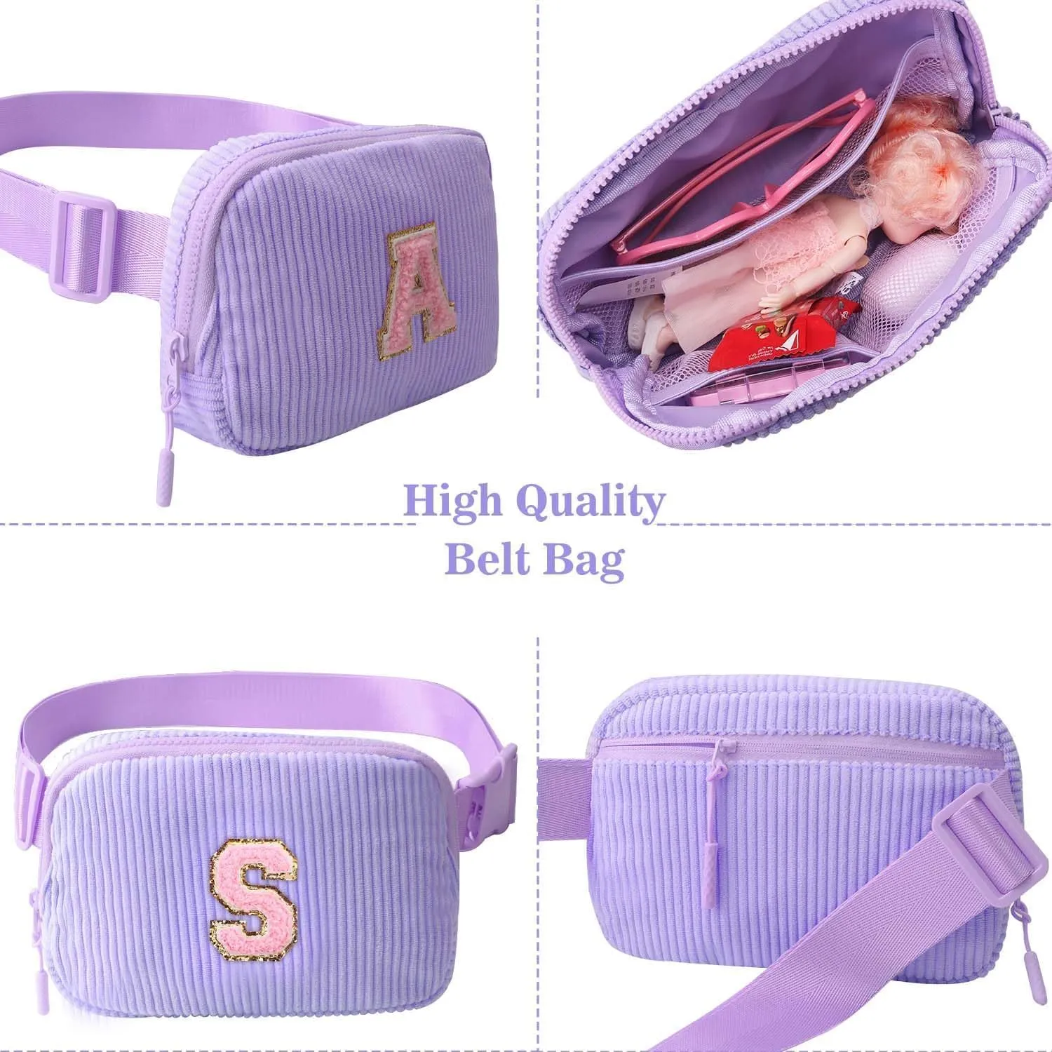 Birthday Gifts for Teenager Girls Kids - Personalized Belt Bag for Girls Women Fashion Waist Packs Trendy Travel Fanny Pack Crossbody Bags with with Initial Letter Patch Cute Stuff S