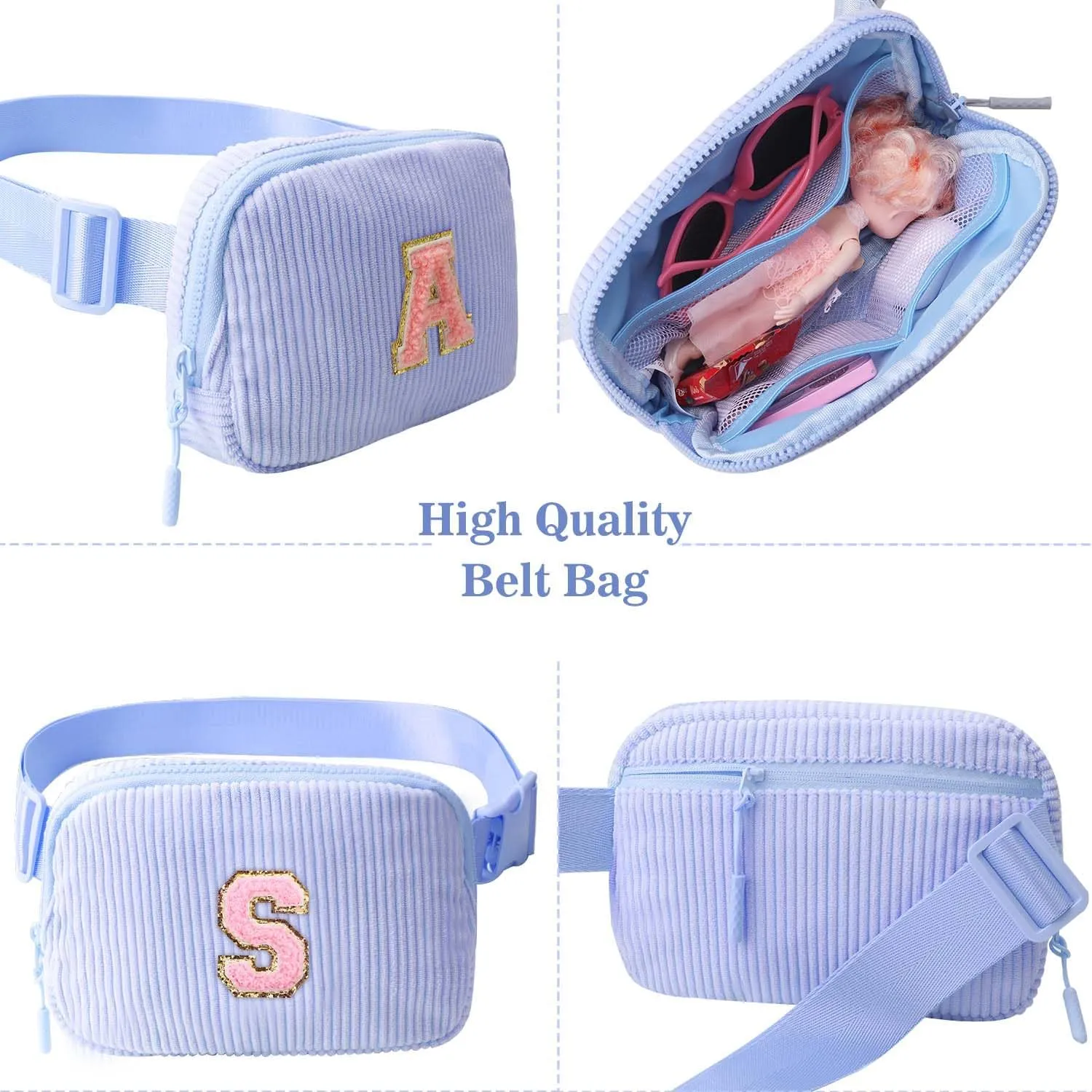 Birthday Gifts for Teenager Girls Kids - Personalized Belt Bag for Girls Women Fashion Waist Packs Trendy Travel Fanny Pack Crossbody Bags with with Initial Letter Patch Cute Stuff S
