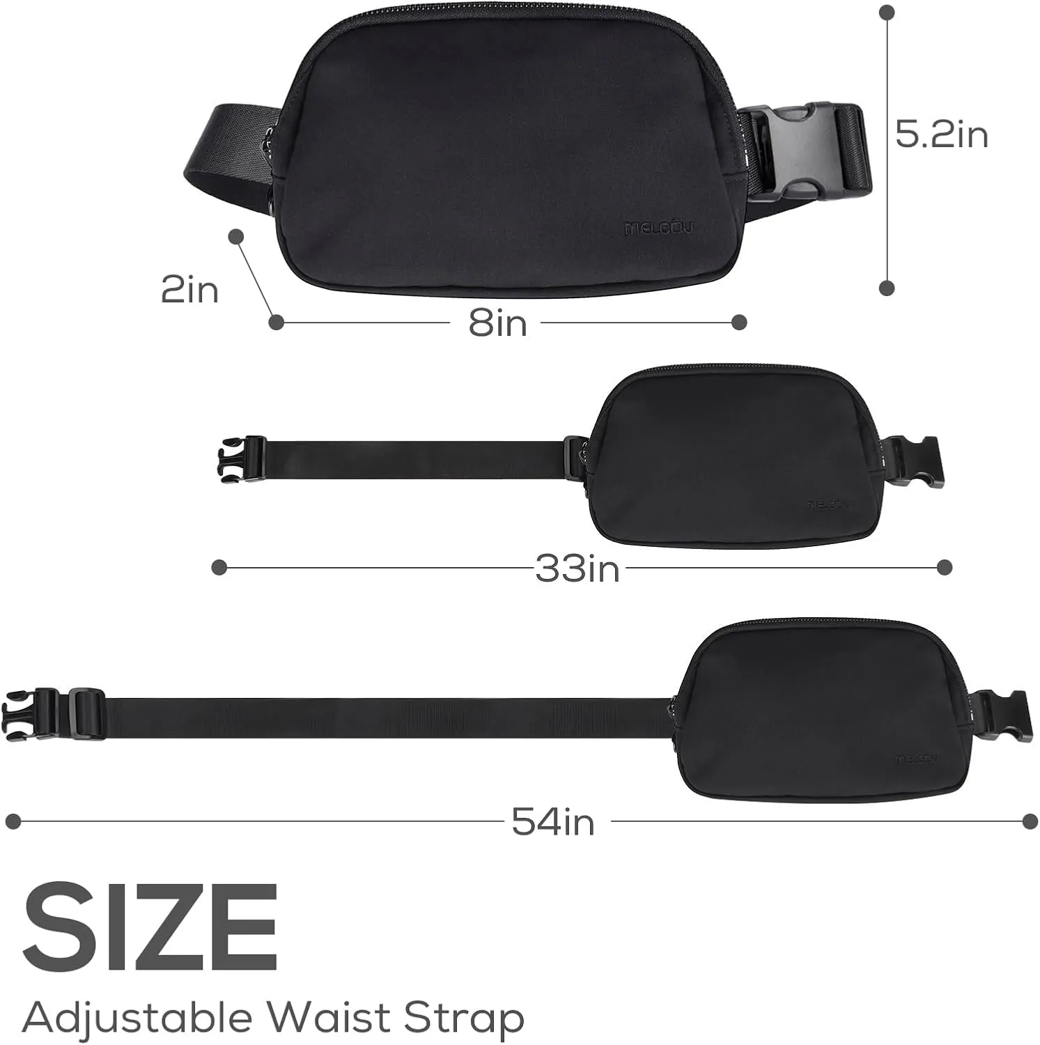 Black Fanny Pack Anti Theft for Women Men Travel, Small Belt Bag, Waist Crossbody Bag with Adjustable Strap, Water-repellent & Lightweight, Stylish Everywhere Bag for Teens Trip, Workout, Unisex