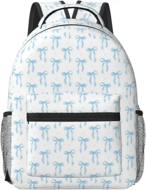 Blue Bow Backpack For Women Men Preppy Lightweight Backpack Laptop Travel Sports Bag Casual Daypack Backpack Adjustable Shoulder Straps With Multiple Pockets