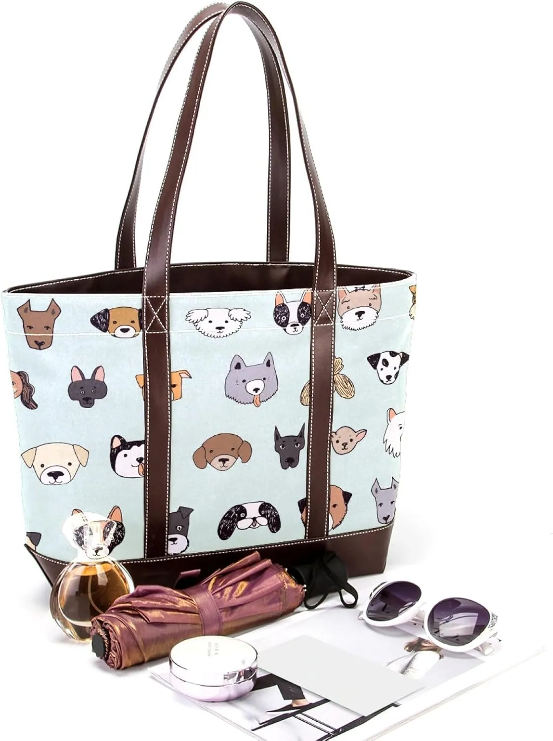 Blue Corgi Dog Fashion Leather Purse Bag for Women Top Handle Ladies Shoulder Bags with Pockets Zipper