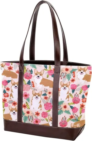 Blue Corgi Dog Fashion Leather Purse Bag for Women Top Handle Ladies Shoulder Bags with Pockets Zipper