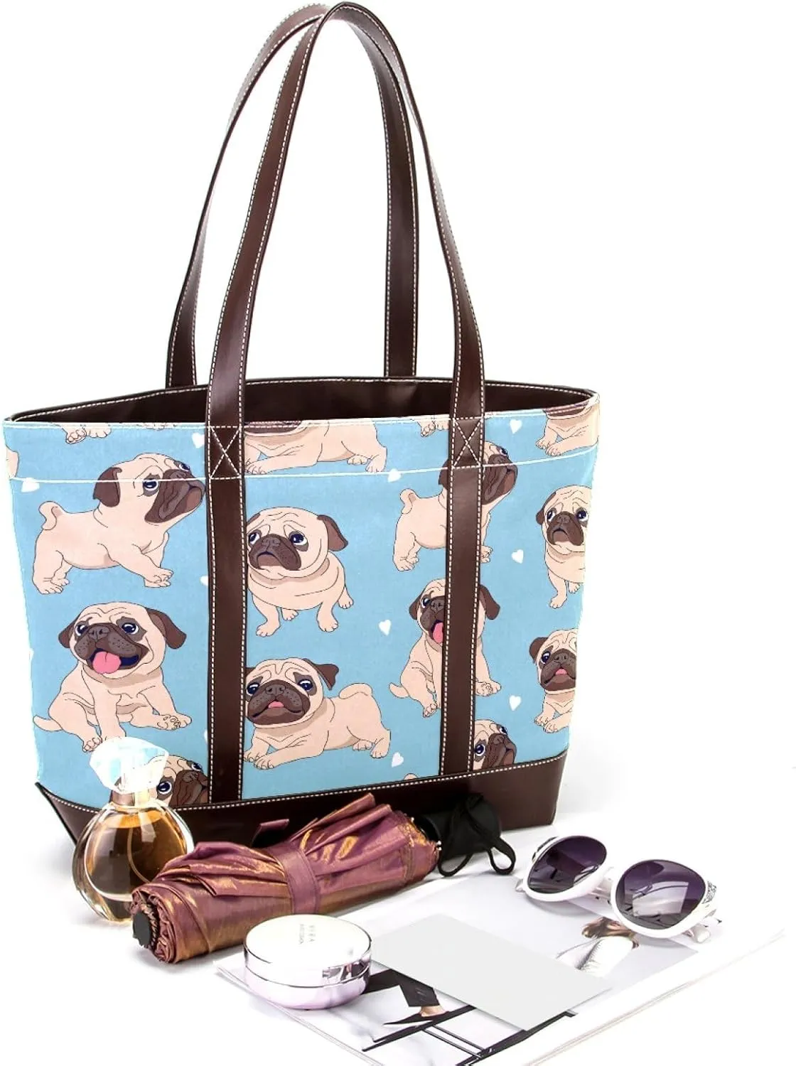 Blue Corgi Dog Fashion Leather Purse Bag for Women Top Handle Ladies Shoulder Bags with Pockets Zipper