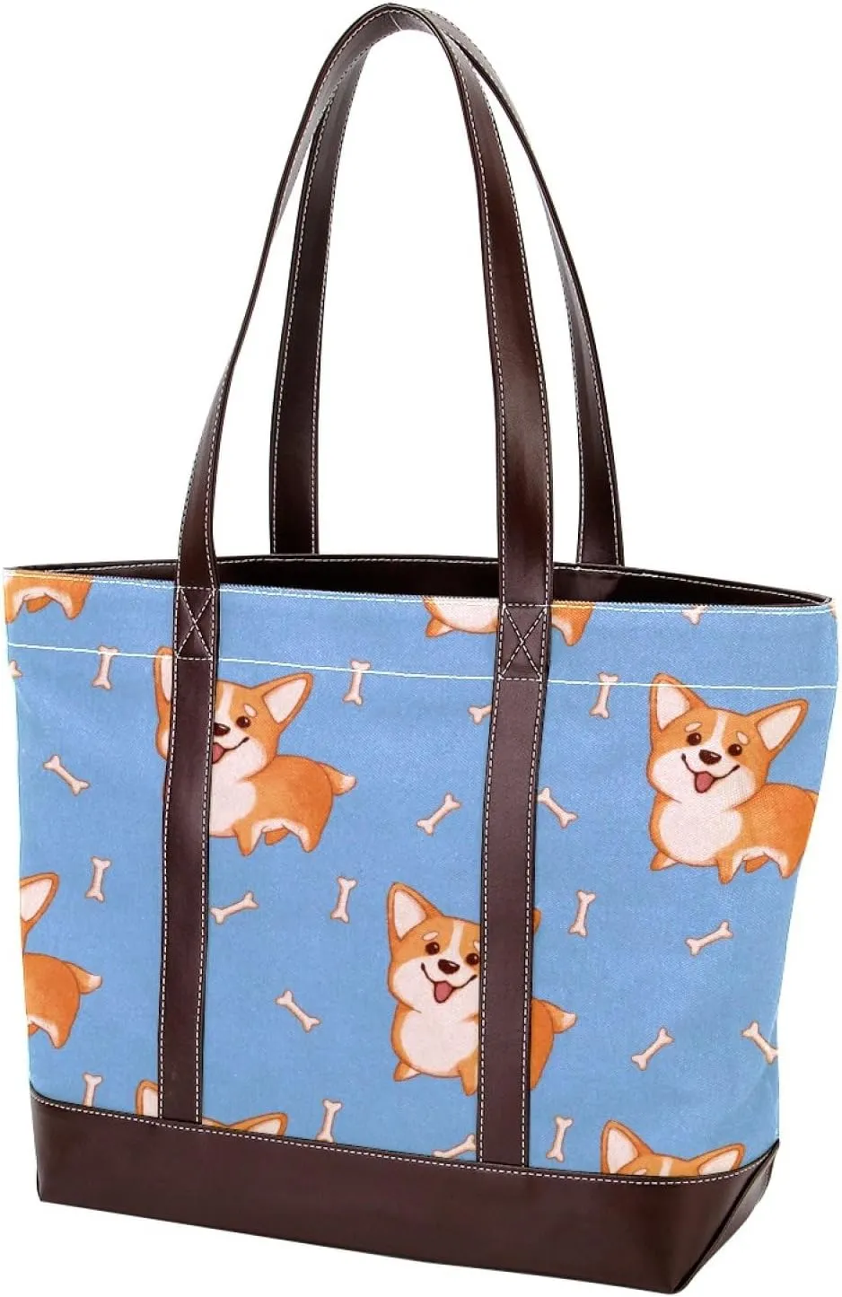 Blue Corgi Dog Fashion Leather Purse Bag for Women Top Handle Ladies Shoulder Bags with Pockets Zipper