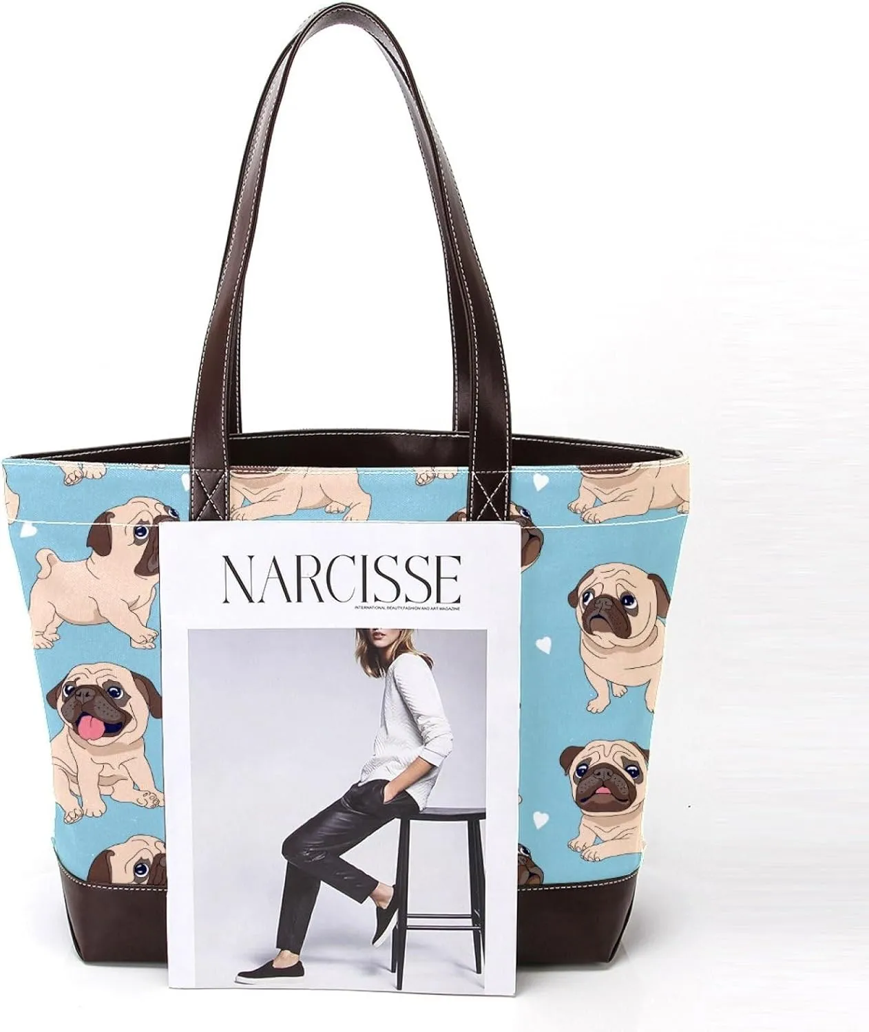 Blue Corgi Dog Fashion Leather Purse Bag for Women Top Handle Ladies Shoulder Bags with Pockets Zipper