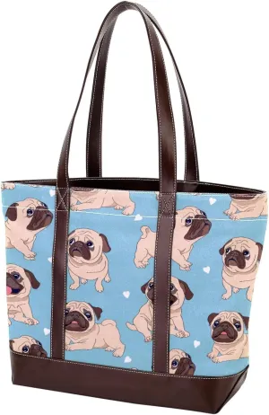 Blue Corgi Dog Fashion Leather Purse Bag for Women Top Handle Ladies Shoulder Bags with Pockets Zipper