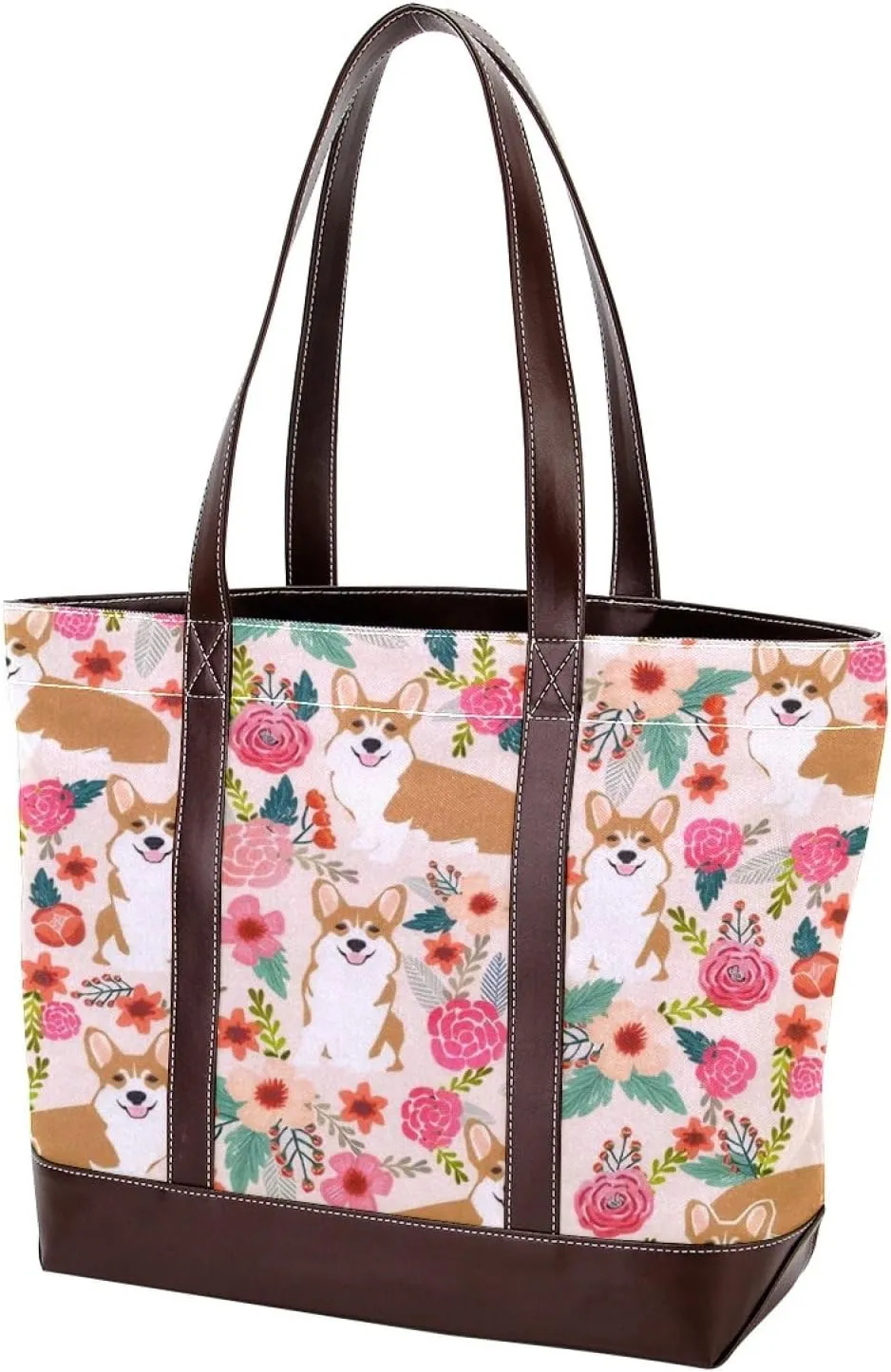 Blue Corgi Dog Fashion Leather Purse Bag for Women Top Handle Ladies Shoulder Bags with Pockets Zipper