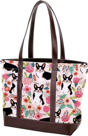 Blue Corgi Dog Fashion Leather Purse Bag for Women Top Handle Ladies Shoulder Bags with Pockets Zipper