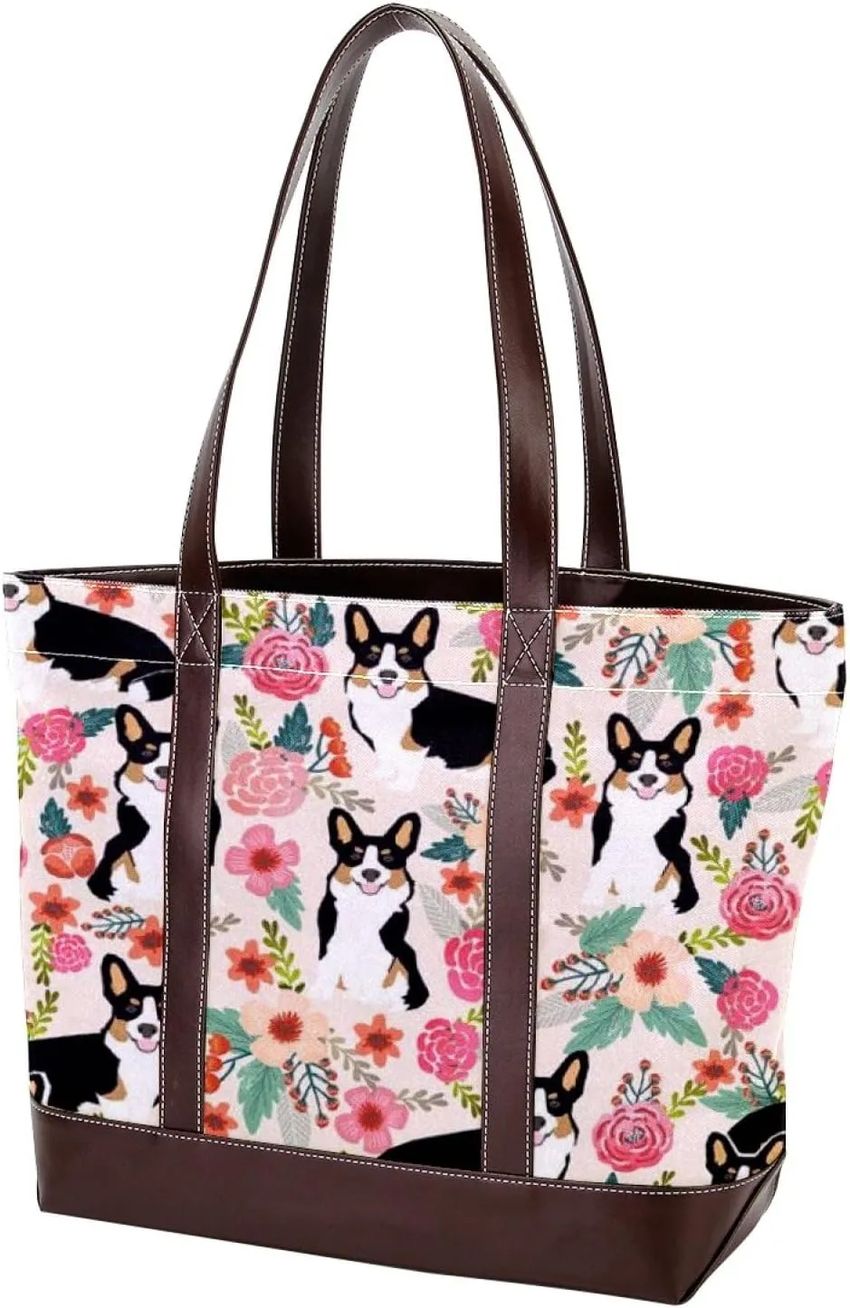 Blue Corgi Dog Fashion Leather Purse Bag for Women Top Handle Ladies Shoulder Bags with Pockets Zipper