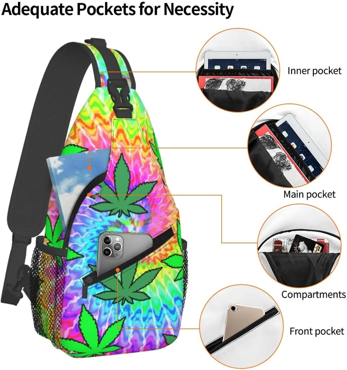 Blue Tie Dye Crossbody Bags Men Cross Chest Bag Women Adjustable Sling Backpack Shoulder Bag