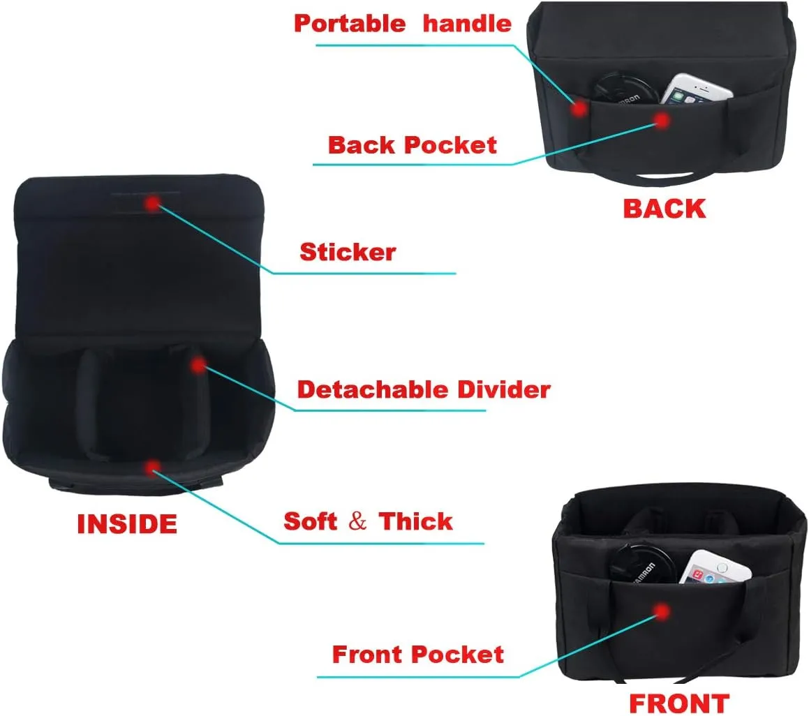 BOMKEE Camera Inserts Lens Padded Insert Liner DSLR SLR Protective Bag Camera Cube Roomy Case Waterproof Foldable pouch for Camera Lens Accessories Sony Canon Nikon Olympus (Black)