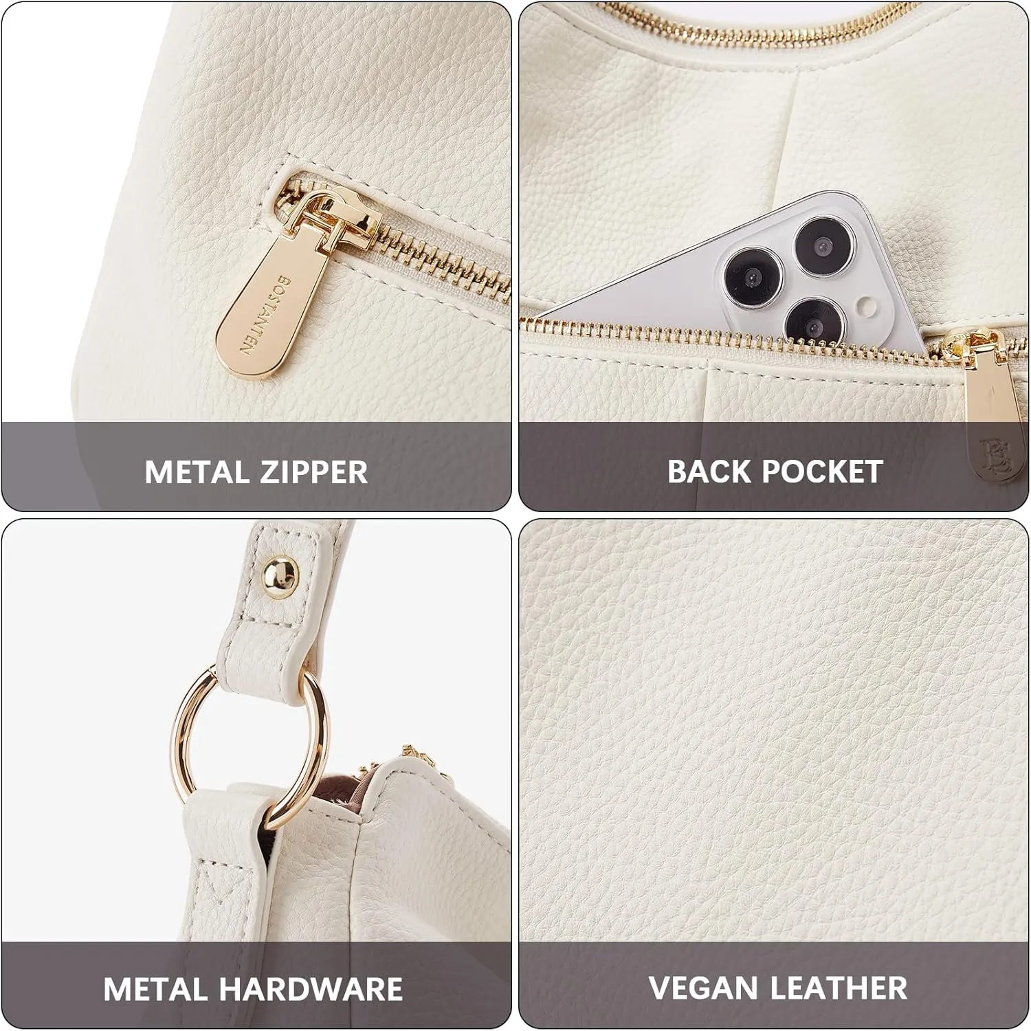 BOSTANTEN Purses for Women Vegan Leather Shoulder Bag Designer Ladies Hobo Handbags Pocketbooks
