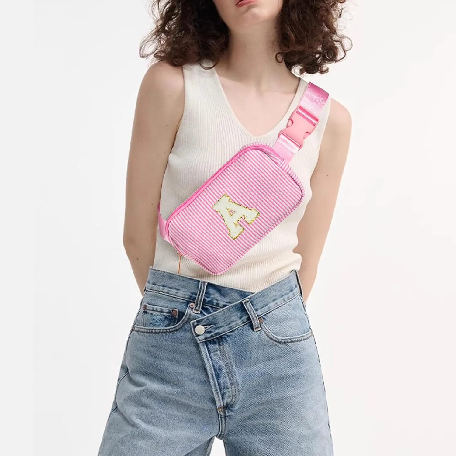Boulder Bee Belt Bag with Initial Letter, Stylish Fanny Pack for Teenager Girls, Cute Trendy Stuff, Crossbody Bags, Birthday Gifts Bag, Christmas Gift(Pink, Letter C)