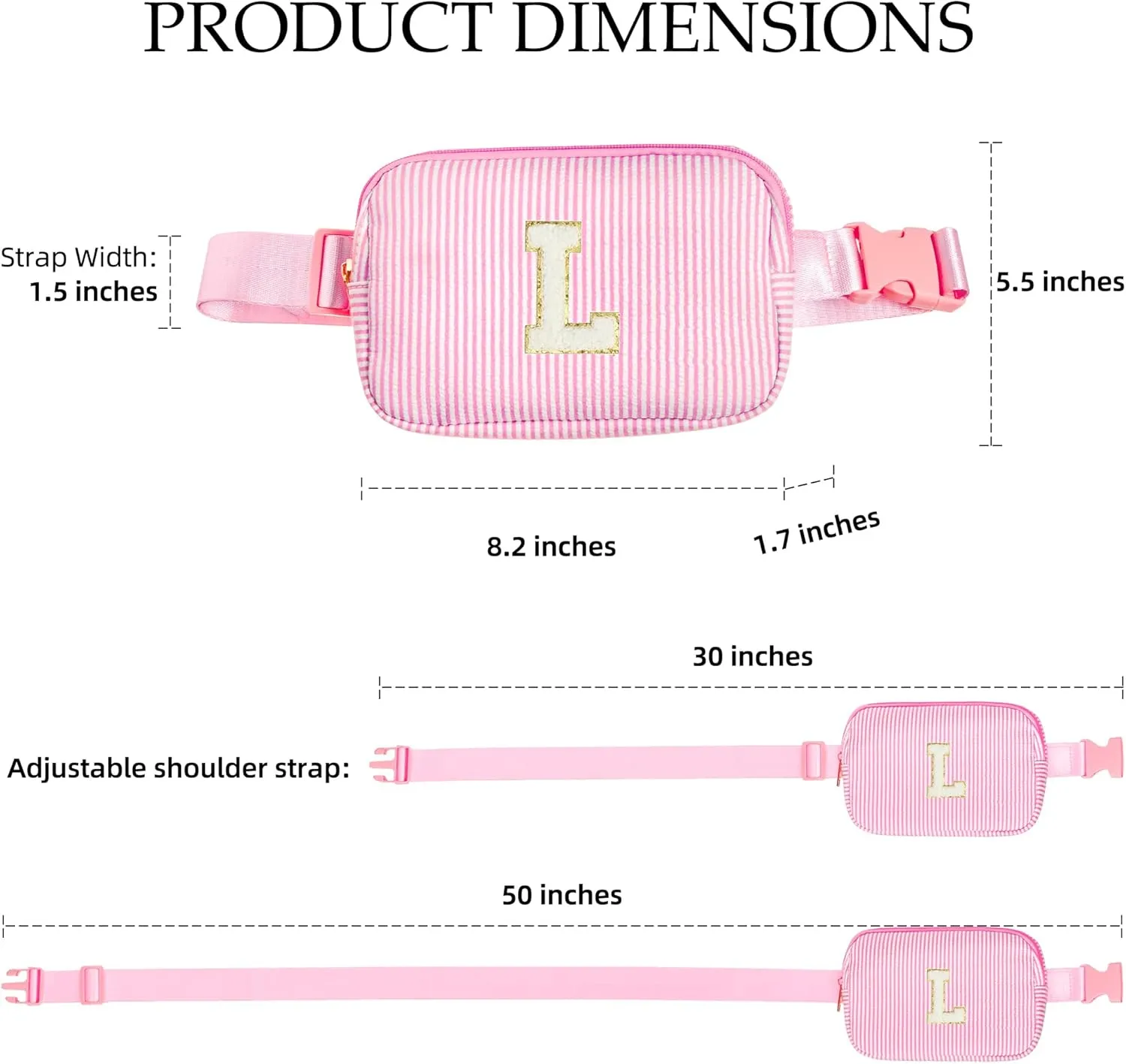 Boulder Bee Belt Bag with Initial Letter, Stylish Fanny Pack for Teenager Girls, Cute Trendy Stuff, Crossbody Bags, Birthday Gifts Bag, Christmas Gift(Pink, Letter C)