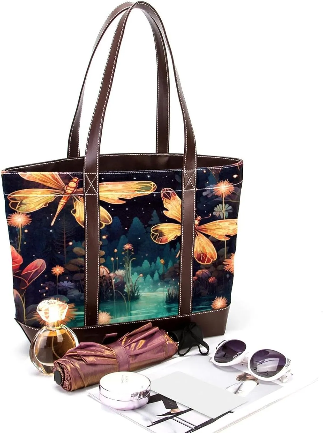 Bright Fireflies-573 Shoulder Purses for Women Large Soft Washed Leather Purses and Durable Handbags