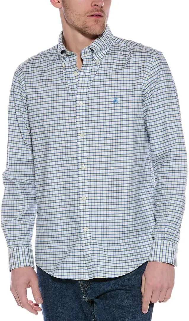 Brooks Brothers Mens Regular Fit All Cotton Mixed Plaid Embroidered Dress Shirt,