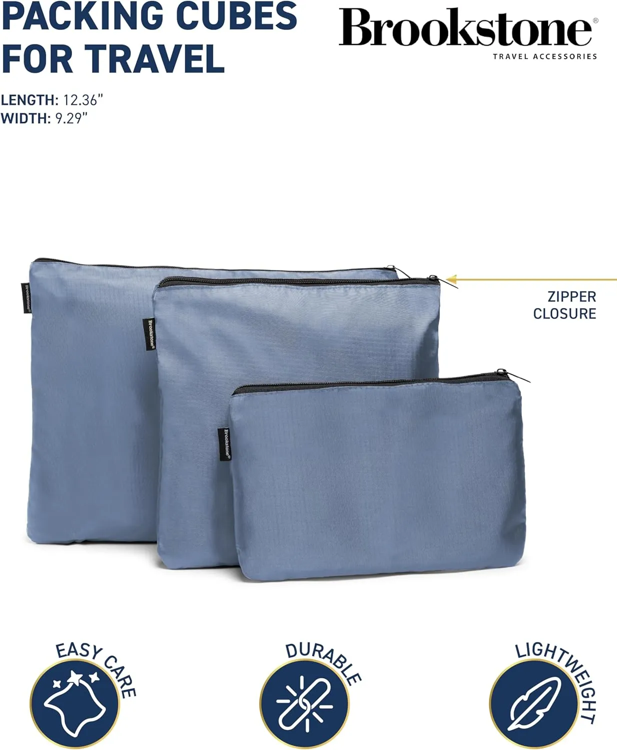 Brookstone Packing Cubes - 6 Piece Compression Packing Cubes for Travel - Tear Resistant Travel Essentials Bag Organizer Set, Denim Blue