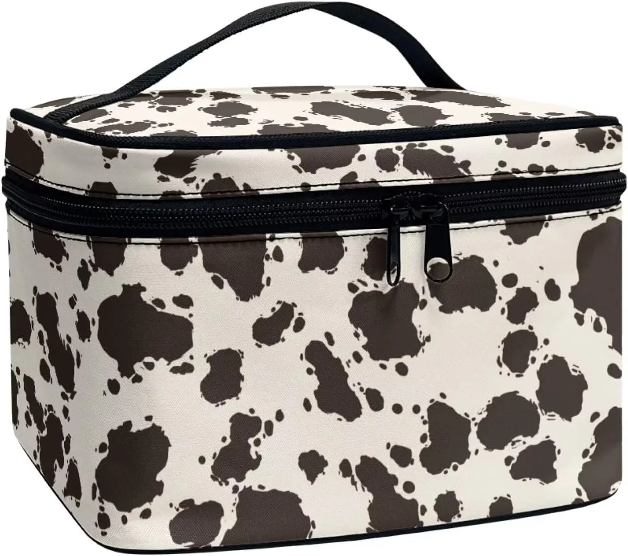 Brown Cow Spots Large Makeup Bags Pouches for Toiletry Travel Organizer, Cow Print Cosmetic Bags for Travel Essentials