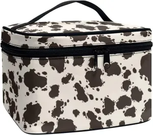 Brown Cow Spots Large Makeup Bags Pouches for Toiletry Travel Organizer, Cow Print Cosmetic Bags for Travel Essentials