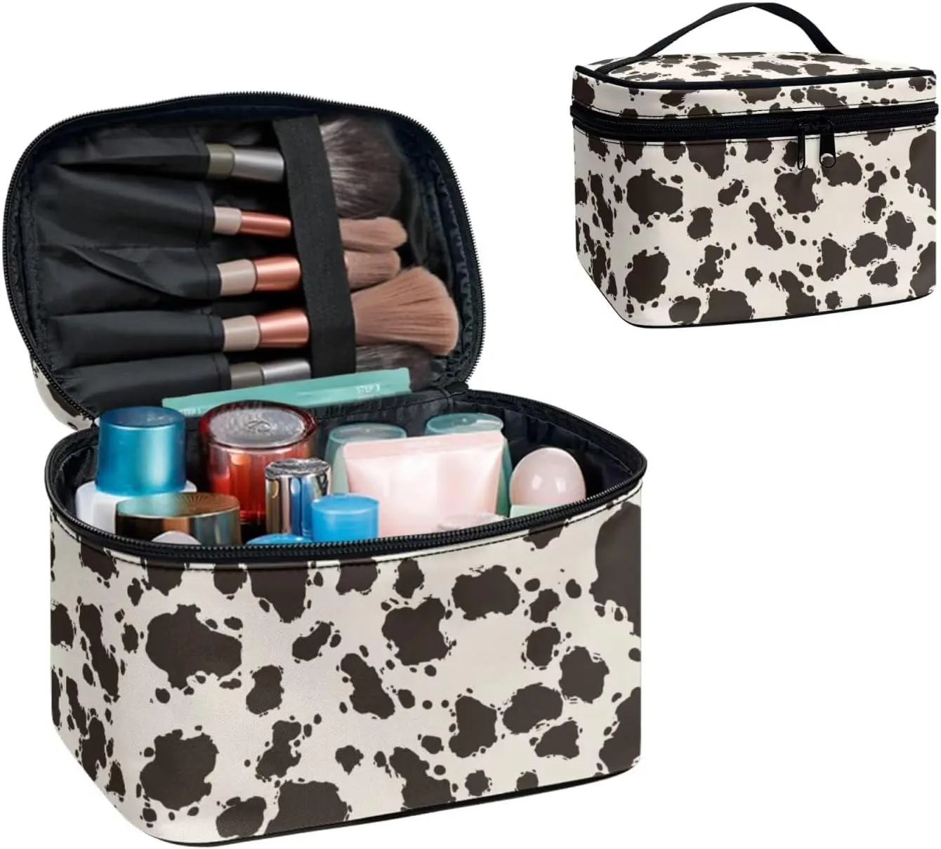 Brown Cow Spots Large Makeup Bags Pouches for Toiletry Travel Organizer, Cow Print Cosmetic Bags for Travel Essentials
