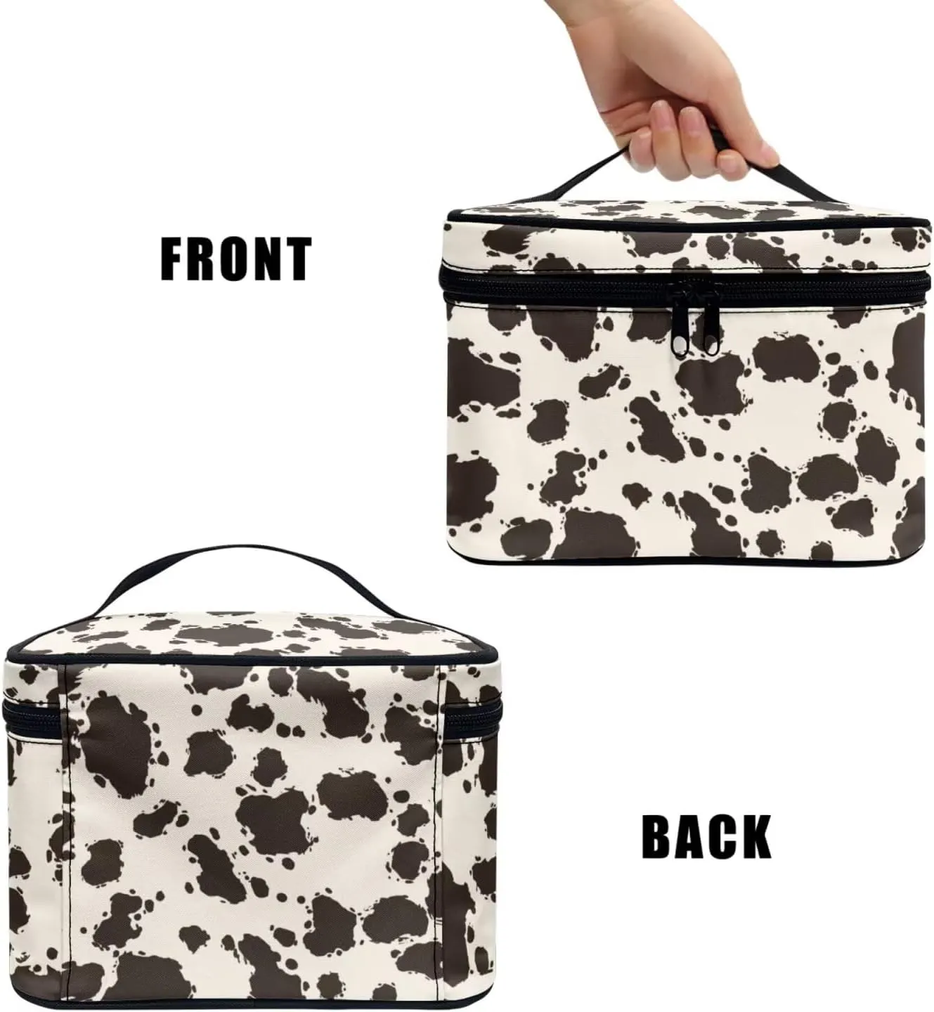 Brown Cow Spots Large Makeup Bags Pouches for Toiletry Travel Organizer, Cow Print Cosmetic Bags for Travel Essentials
