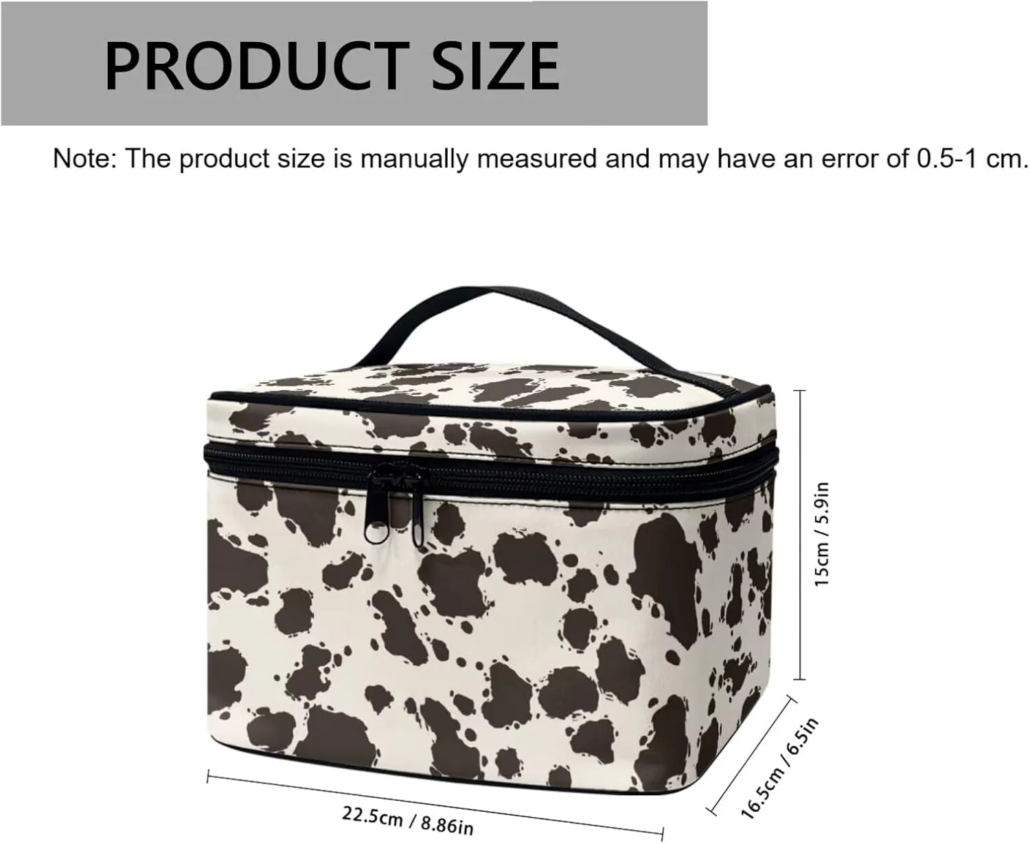 Brown Cow Spots Large Makeup Bags Pouches for Toiletry Travel Organizer, Cow Print Cosmetic Bags for Travel Essentials