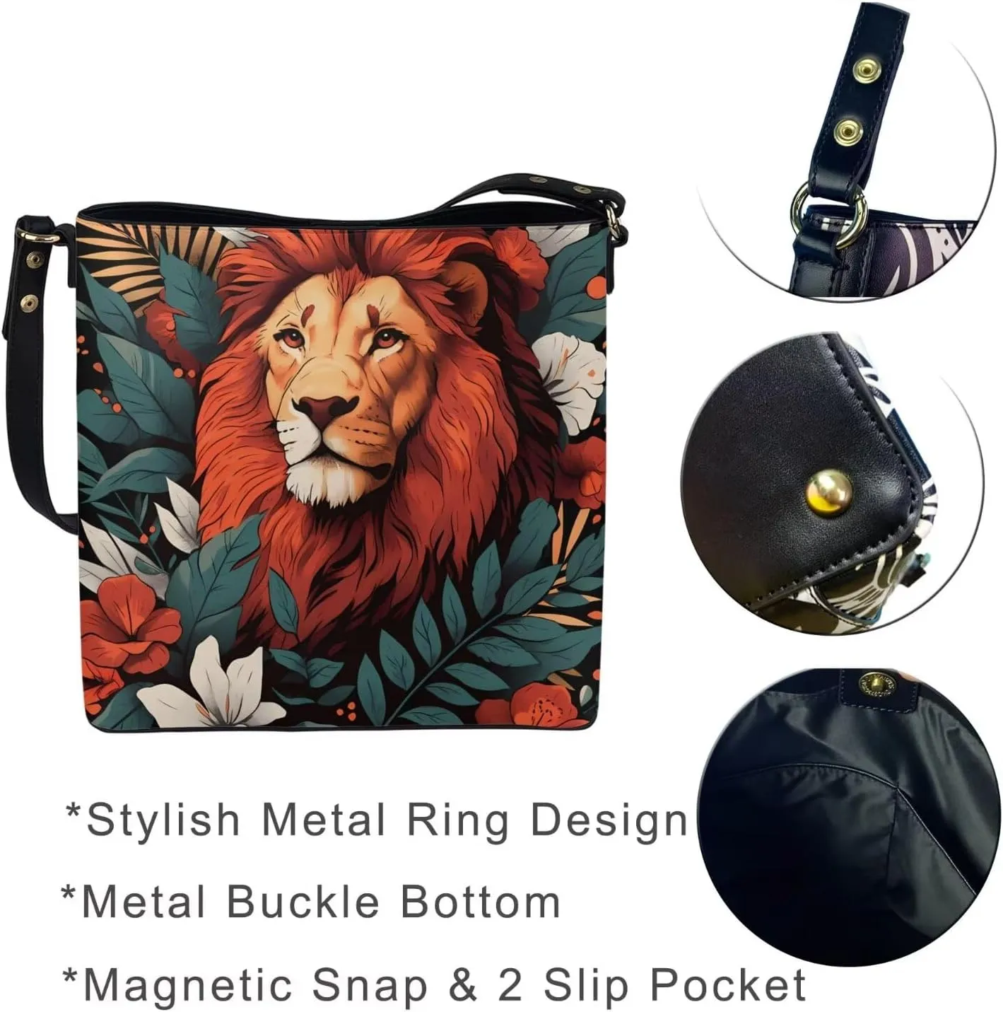 Bucket Bags Purses for Women with Adjustable Strap, Black Cat Print PU Leather Tote Handbags Top Handle Satchel