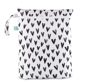 Bumkins Waterproof Wet Dry Bag for Baby, Travel, Swim Suit, Cloth Diapers, Pump Parts, Pool, Beach, Gym Clothes, Toiletry, Hook to Stroller, Daycare, Zipper Reusable Wetdry Packing Pouch, Black Hearts