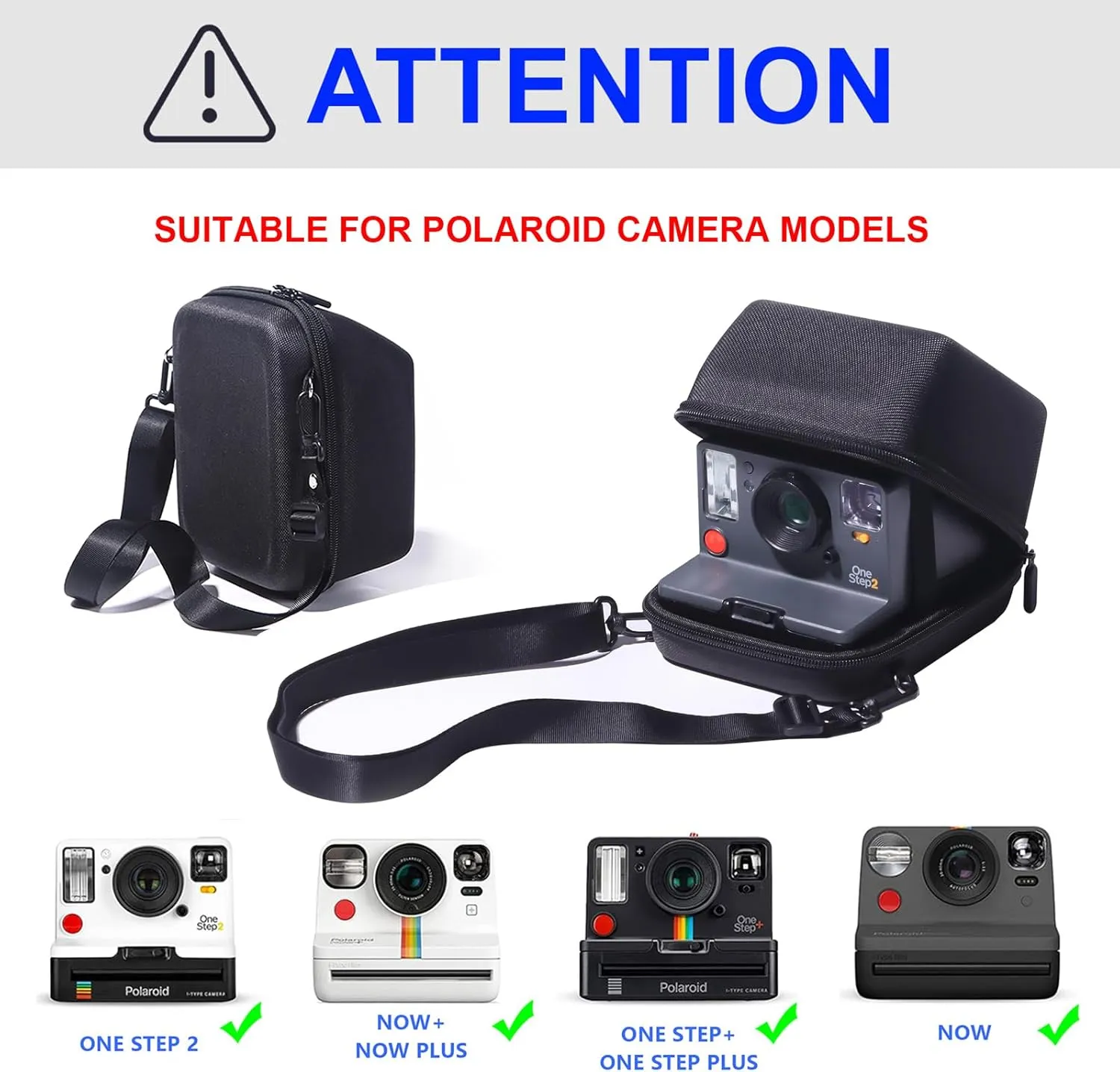 CAIYOULE Camera Case for Polaroid OneStep, OneStep , Onestep 2, Now, Now  Gen 2 Instant Film Camera, Protective Hard Shell Camera Crossbody Bag with Adjustable Shoulder Strap, Black (No Camera)