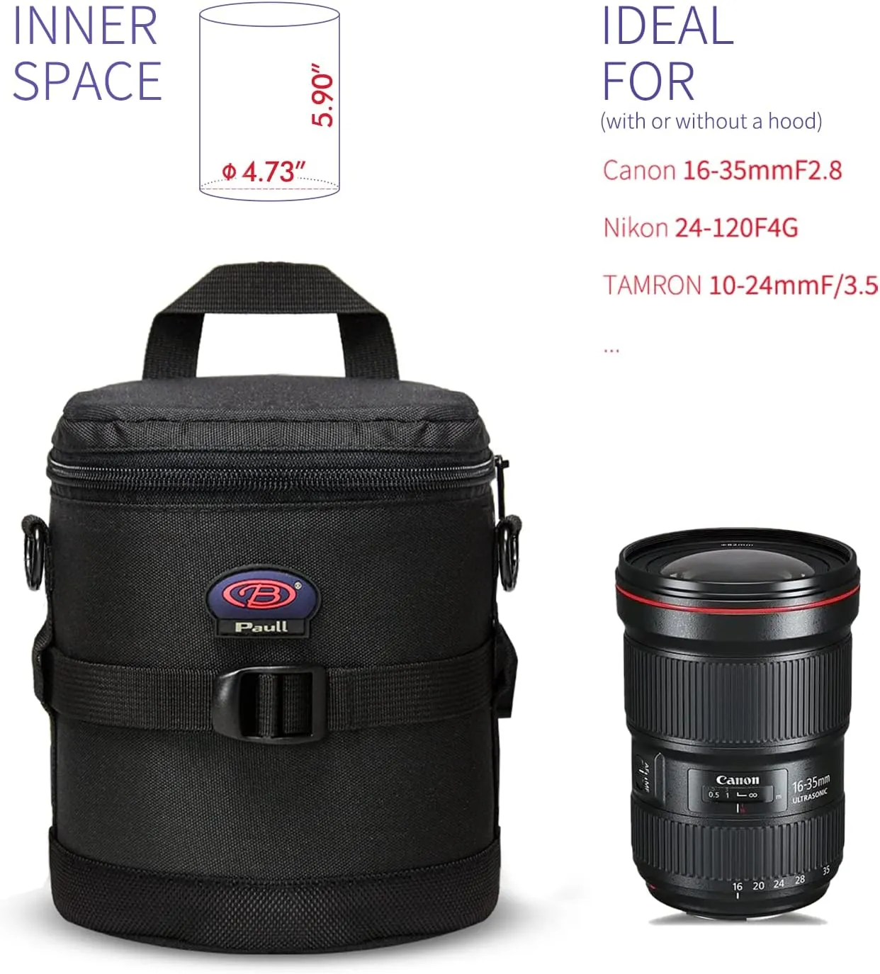 Camera Lens Case DSLR Camera Lens Bag Fits for Canon Nikon Pentax Sony Olympus Panasonic and Other Camera Lens