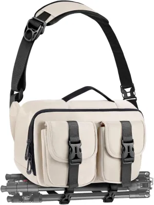 Camera Sling Bag,Lightweight SLR/DSLR Camera Case with Tripod Holder,Waterproof Camera Shoulder Crossbody Bag for Photographers (Beige)