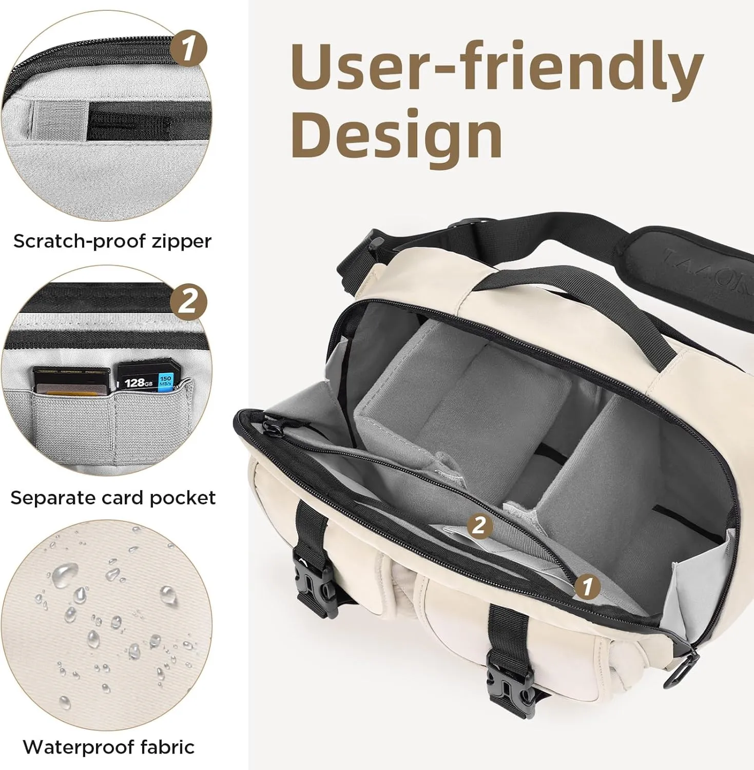Camera Sling Bag,Lightweight SLR/DSLR Camera Case with Tripod Holder,Waterproof Camera Shoulder Crossbody Bag for Photographers (Beige)