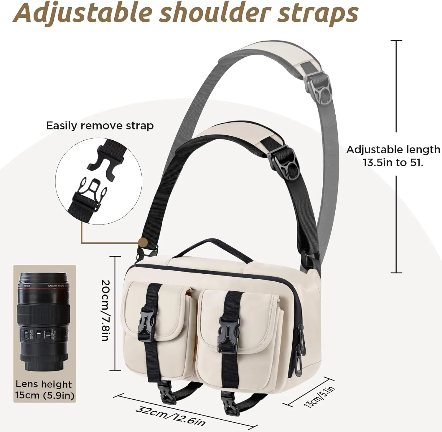 Camera Sling Bag,Lightweight SLR/DSLR Camera Case with Tripod Holder,Waterproof Camera Shoulder Crossbody Bag for Photographers (Beige)