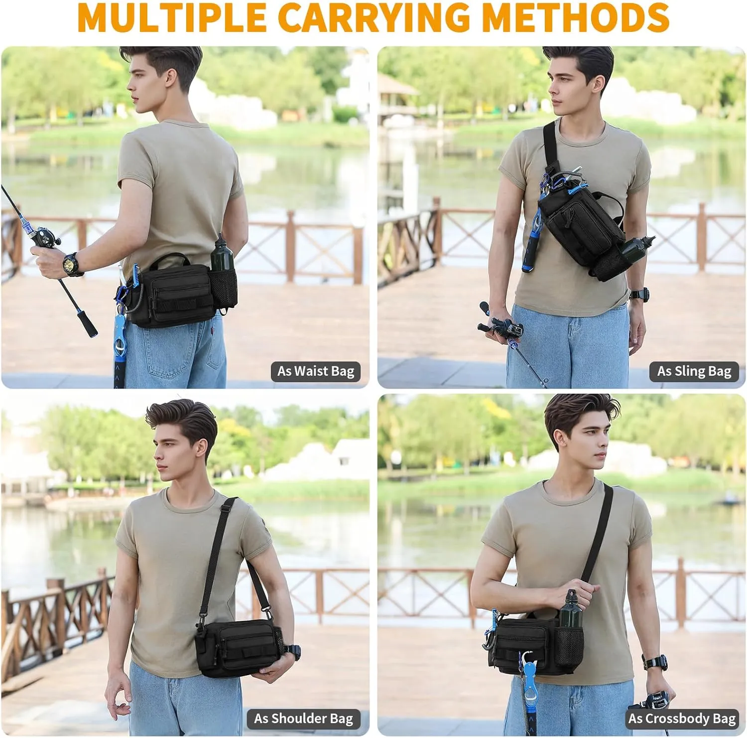 CamGo Tactical Fanny Pack Portable Military Waist Bum Bag for Men Women (#R-Black)