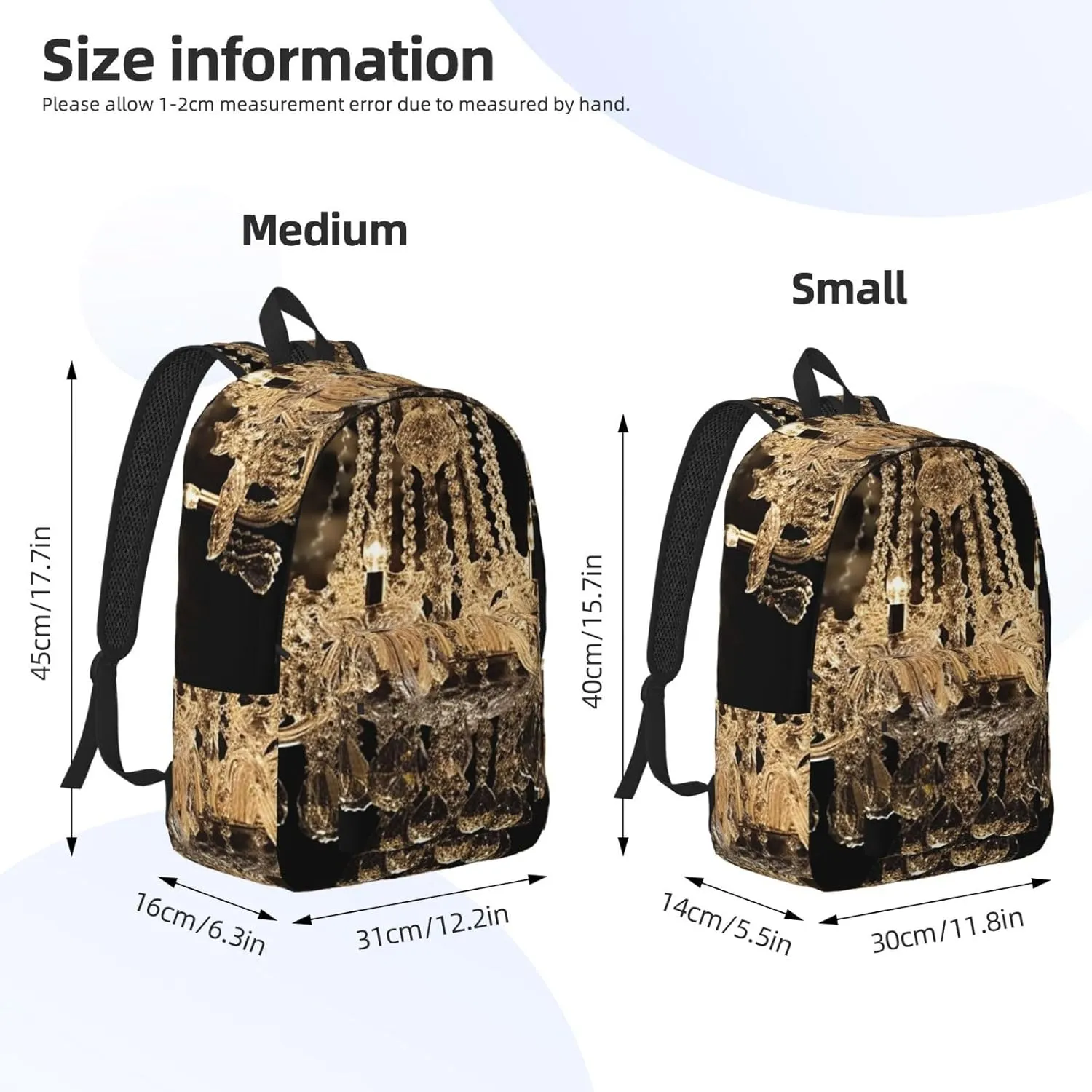 Canvas Backpack Gorgeous Crystal Chandelier Travel Laptop Backpack Casual Daypack Carry On Rucksack for Men Women Small
