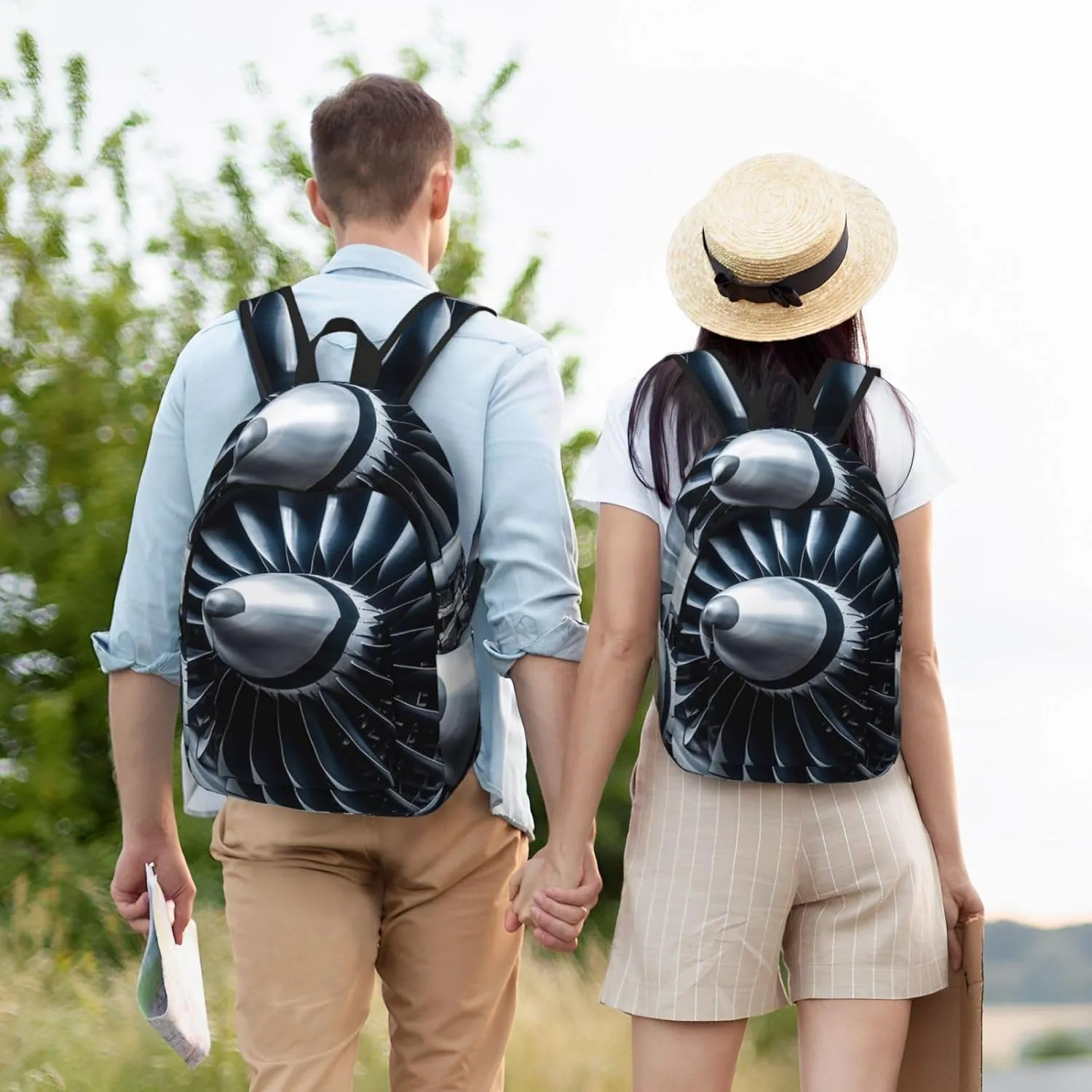 Canvas Backpack Jet Engine Travel Laptop Backpack Casual Daypack Carry On Rucksack for Men Women Small