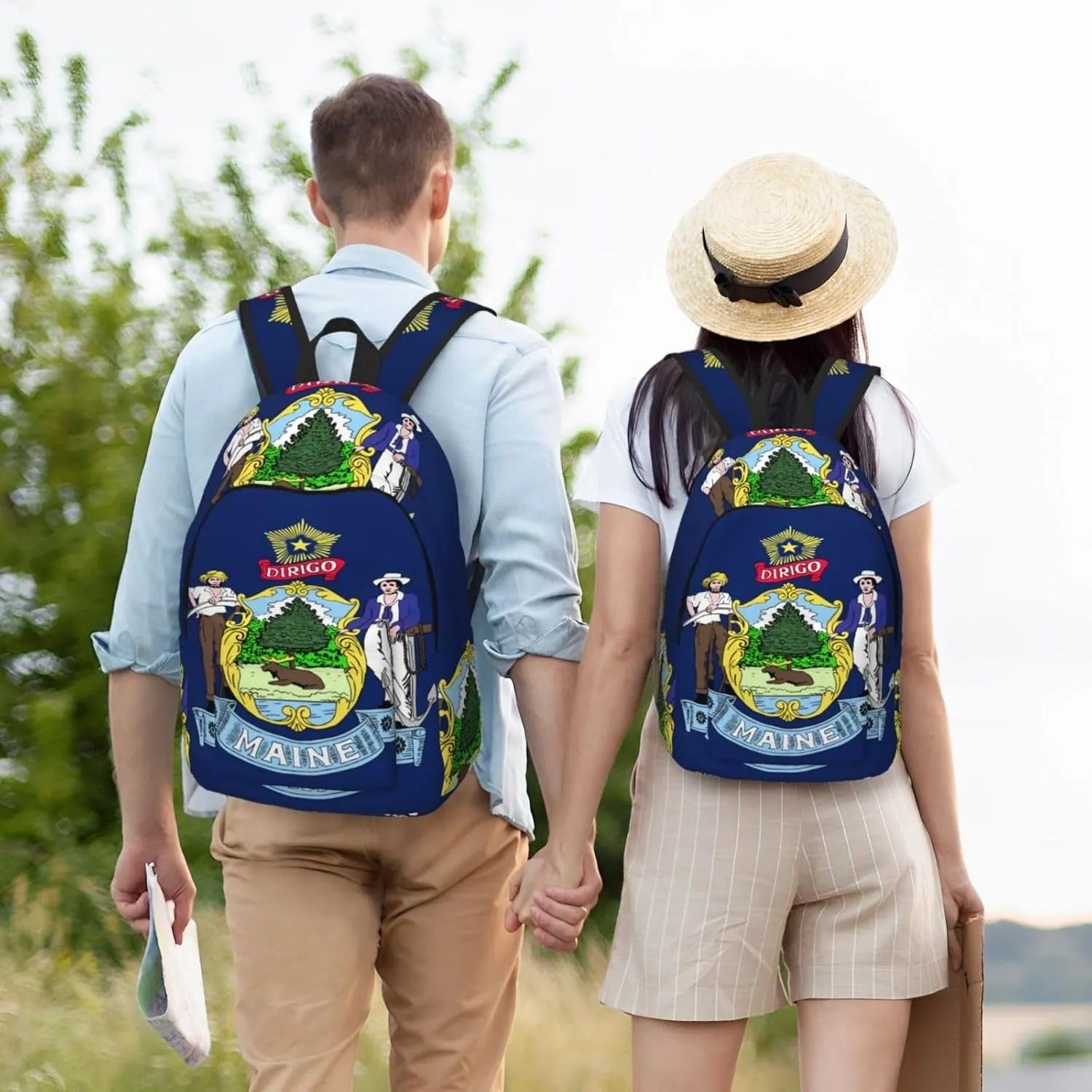 Canvas Fashions Maine State Flag Print Backpacks,Casual Lightweight Sports Rucksack Travel Multipurpose Bag