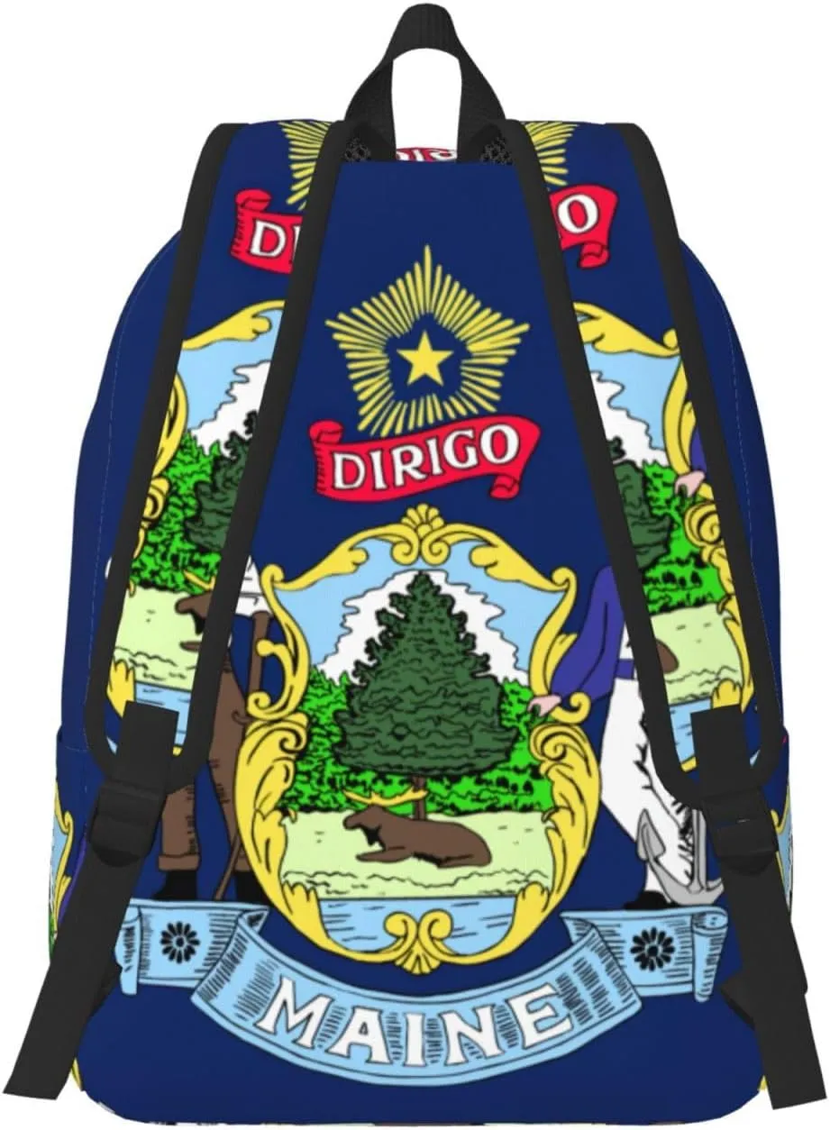 Canvas Fashions Maine State Flag Print Backpacks,Casual Lightweight Sports Rucksack Travel Multipurpose Bag