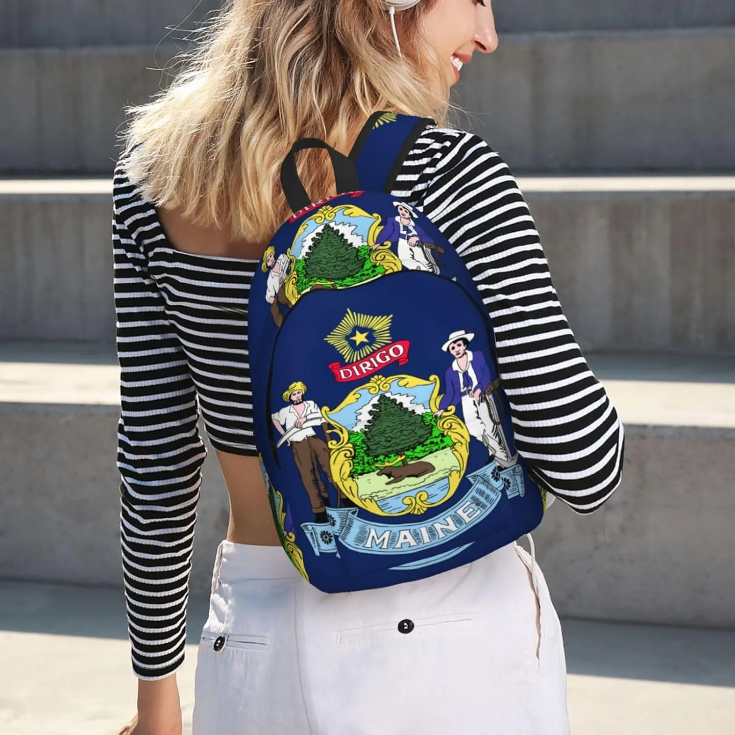 Canvas Fashions Maine State Flag Print Backpacks,Casual Lightweight Sports Rucksack Travel Multipurpose Bag
