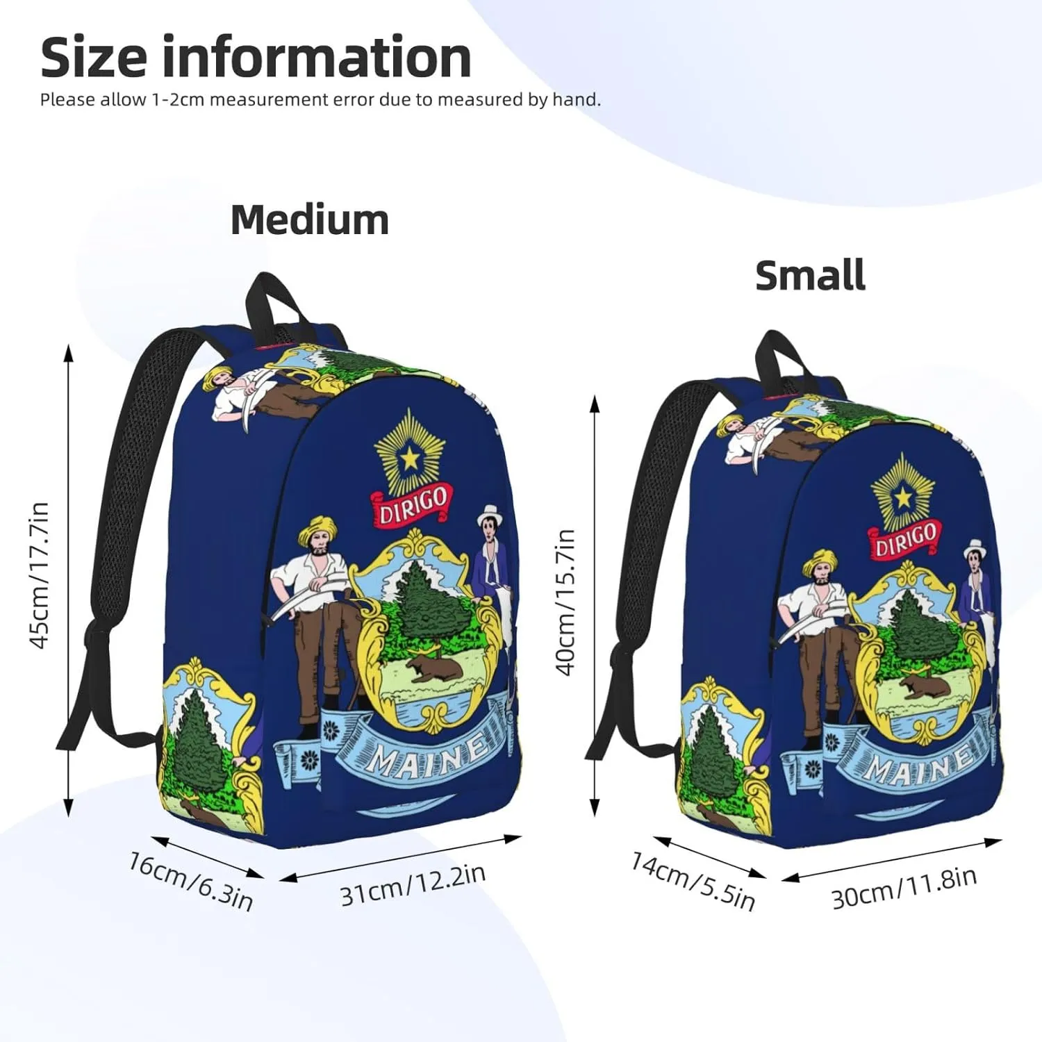 Canvas Fashions Maine State Flag Print Backpacks,Casual Lightweight Sports Rucksack Travel Multipurpose Bag