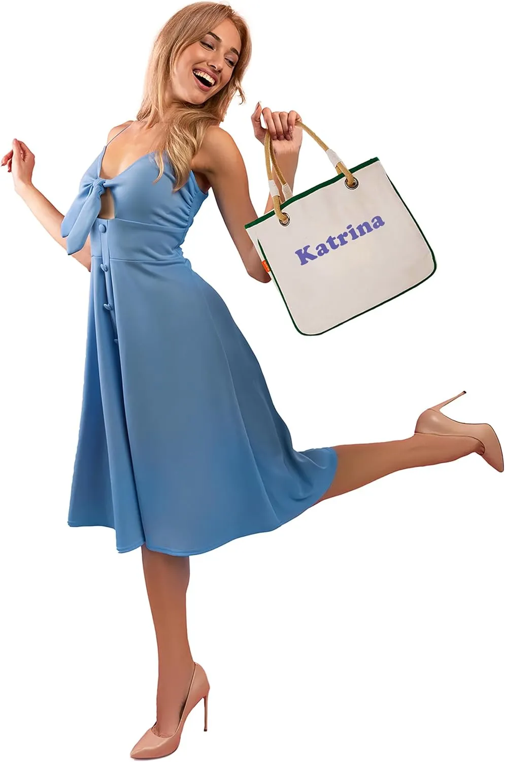 Canvas Rope Handle Tote Bag For Women - Metal Grommets - Perfect For Traveling, Groceries