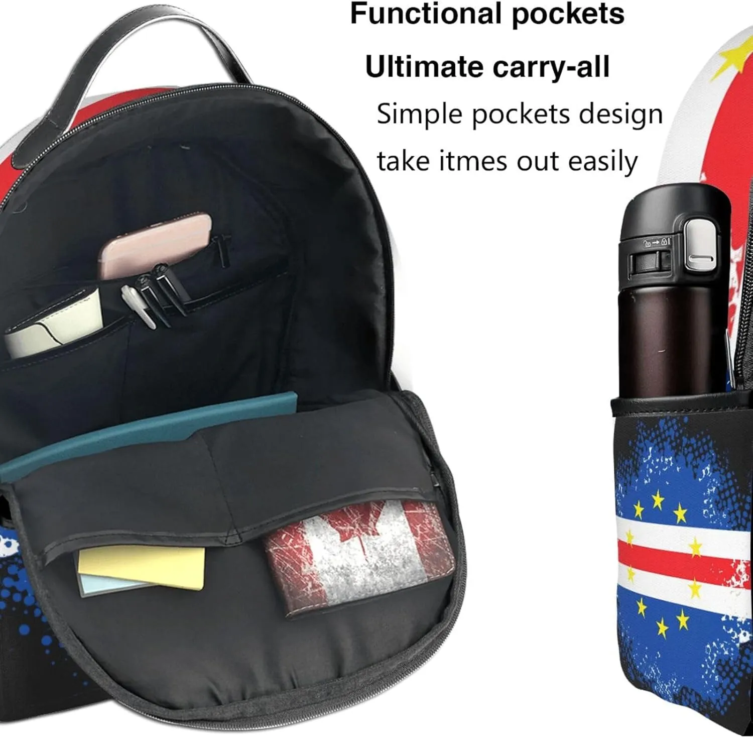Cape Verde Cape Verdean Flag Casual Backpacks Laptop Backpack Carry-on Daypack Sports Travel Rucksack Lightweight Working Bag for Outdoor Hiking Cycling Walking